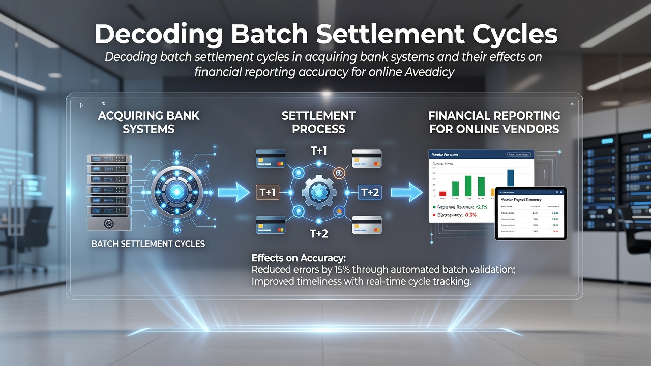 Acquiring bank systems processing batch settlement cycles for online vendor transactions