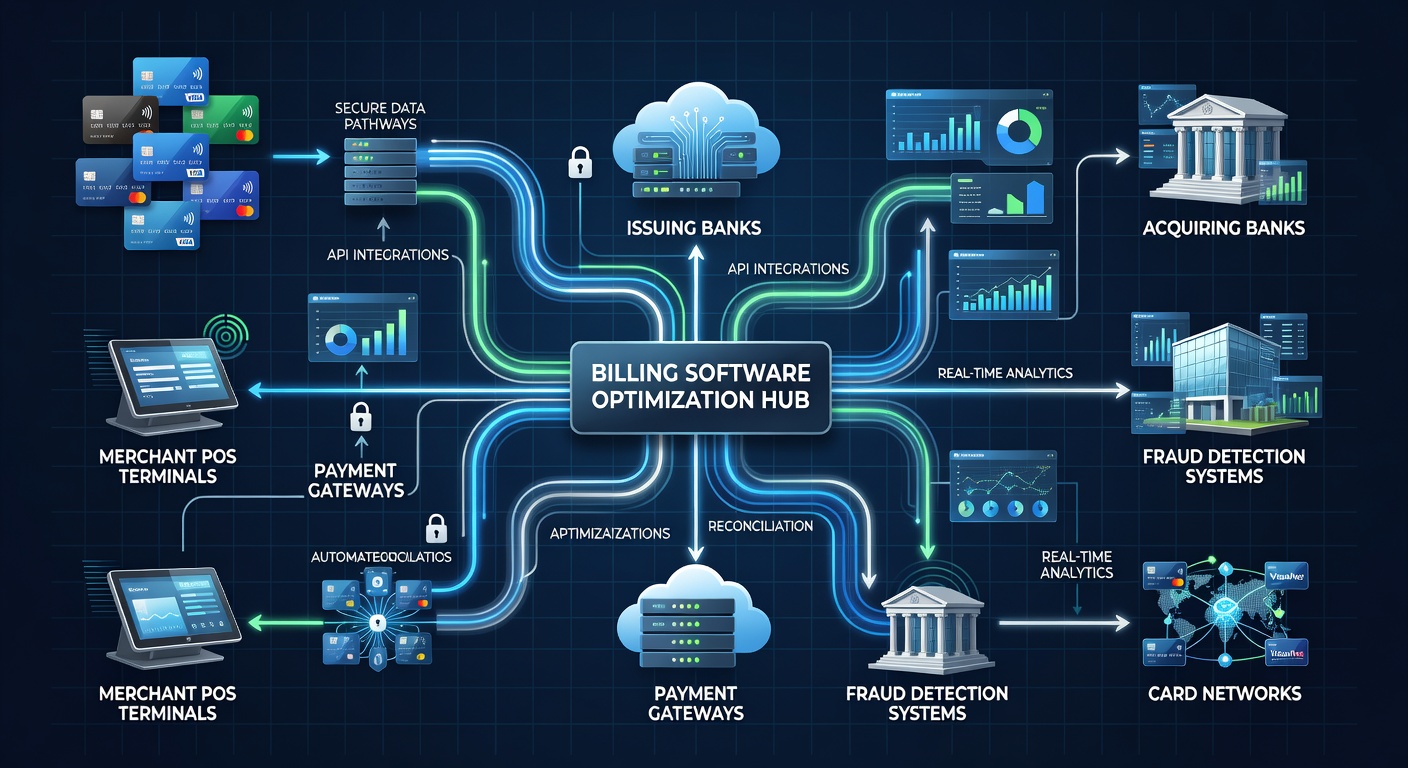Flowchart depicting billing software synchronization points with merchant services data streams for recurring subscription payments