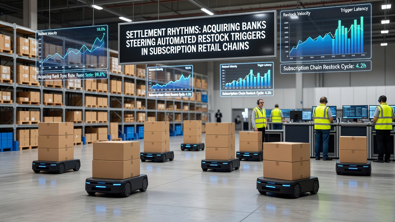 Acquiring bank settlement data flows connecting to inventory systems in subscription retail environments