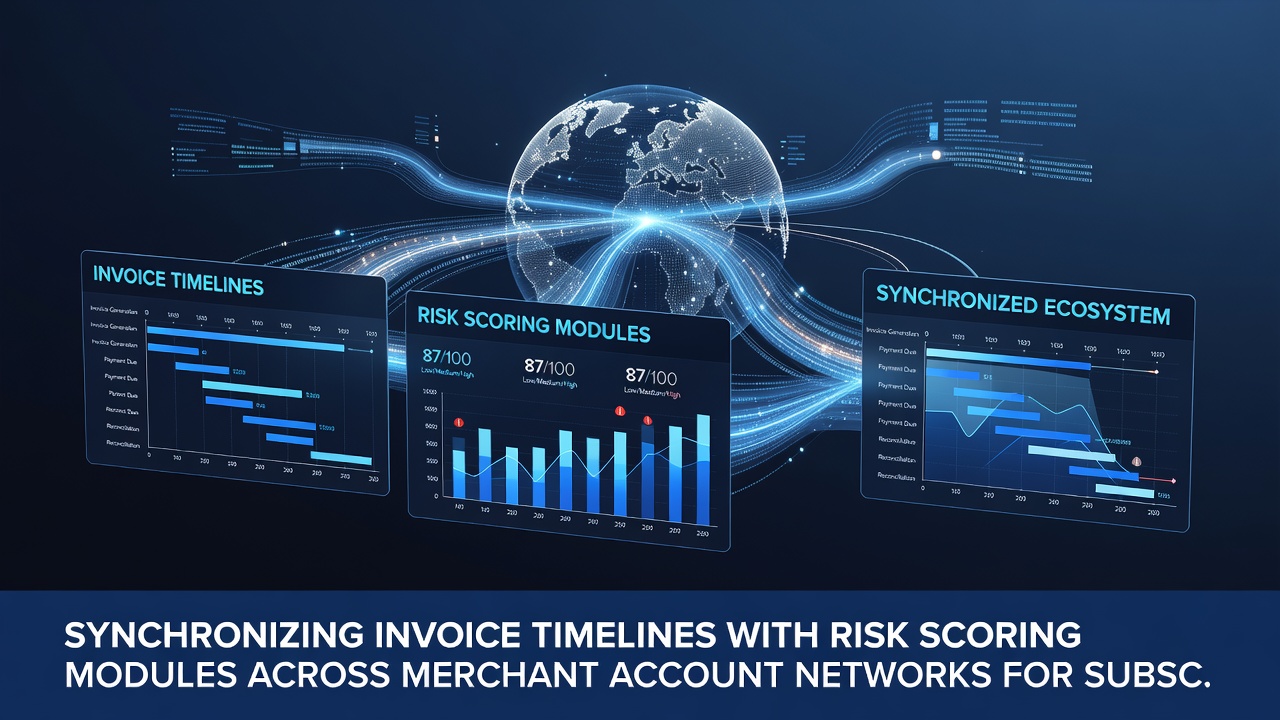 Flowchart illustrating synchronized timelines between invoices and risk modules across accounts